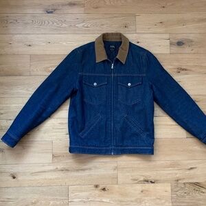 Men's A.P.C. Dark Denim Jacket with Corduroy Collar Great Condition